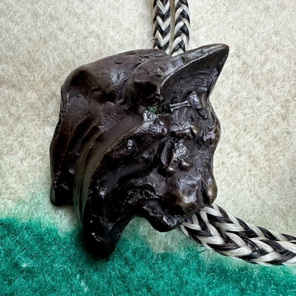 Vintage 2001 Prix de West Art Kenneth Bunn Signed Bronze Lynx Bolo Tie NAWA Rare